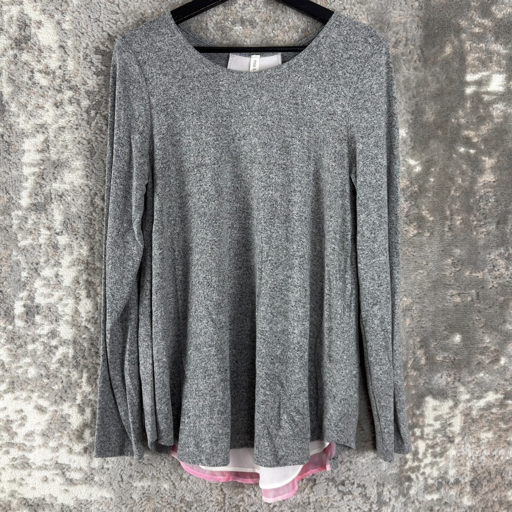 NEW Mia & Tess Sz M Minimalist Stretch Casual Top Gray Long Sleeve Pullover NWT